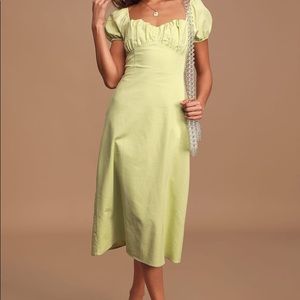 Lulus Sage Green Puff Sleeve Smocked Midi Dress